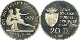 20 Diners 1988 
Europäische Münzen und Medaillen, Andorra. Olympia 1992 - Eistanz. 20 Diners 1988. Silber. 0.48 OZ. KM 47. Polierte Platte