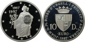 10 Diners 1997 
Europäische Münzen und Medaillen, Andorra. 40 Jahre Römische Verträge. 10 Diners 1997, Silber. 0.93 OZ. KM 130. Polierte Platte