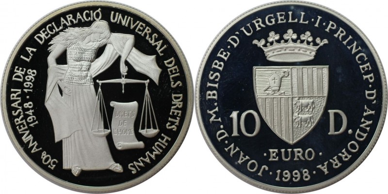 10 Diners 1998 
Europäische Münzen und Medaillen, Andorra. 50 Jahre Erklärung d...