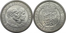 2 Kroner 1923 
Europäische Münzen und Medaillen, Dänemark / Denmark. Christian X. & Alexandrine. Silberhochzeit. 2 Kroner 1923, Silber. KM 821. Stemp...