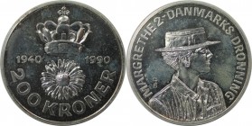 200 Kroner 1990 
Europäische Münzen und Medaillen, Dänemark / Denmark. Margrethe II. 200 Kroner 1990, Silber. KM 872. Stempelglanz