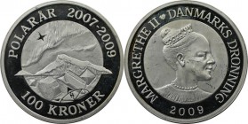 100 Kroner 2009 
Europäische Münzen und Medaillen, Dänemark / Denmark. Internationales Polarjahr - Polarlicht. 100 Kroner 2009, Silber. KM 933. Polie...