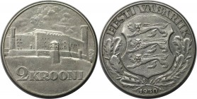 2 Krooni 1930 
Europäische Münzen und Medaillen, Estland / Estonia. Schloss von Tallinn. 2 Krooni 1930, Silber. KM 20. Sehr schön-vorzüglich