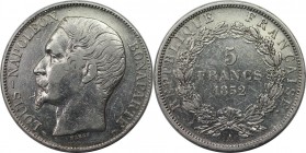 5 Francs 1852 A
Europäische Münzen und Medaillen, Frankreich / France. Louis-Napoleon Bonaparte. 5 Francs 1852 A, Silber. KM 773.1. Sehr schön-vorzüg...