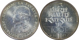 100 Francs 1987 
Europäische Münzen und Medaillen, Frankreich / France. 230. Jahrestag - Geburt von General La Fayette, Piedfort. 100 Francs 1987, Si...
