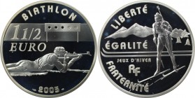 1 1/2 Euro 2005 
Europäische Münzen und Medaillen, Frankreich / France. Olympische Winterspiele 2006 in Turin - Biathlon. 1 1/2 Euro 2005, Silber. KM...