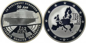 1 1/2 Euro 2008 
Europäische Münzen und Medaillen, Frankreich / France. 50. Jubiläum des Europäischen Parlaments. 1 1/2 Euro 2008, Silber. KM 1532. P...