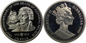 2.8 Ecus 1995 
Europäische Münzen und Medaillen, Gibraltar. Admiral Nelson and ship. 2.8 Ecus 1995, Kupfer-Nickel. KM 494. Stempelglanz