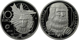10 Euro 2006 
Europäische Münzen und Medaillen, Italien / Italy. "Leonardo Da Vinci". 10 Euro 2006, Silber. Polierte Platte, mit Plastik Box