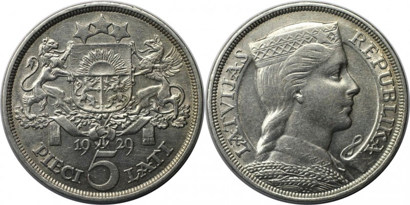 5 Lati 1929 
Europäische Münzen und Medaillen, Lettland / Latvia. 5 Lati 1929, ...