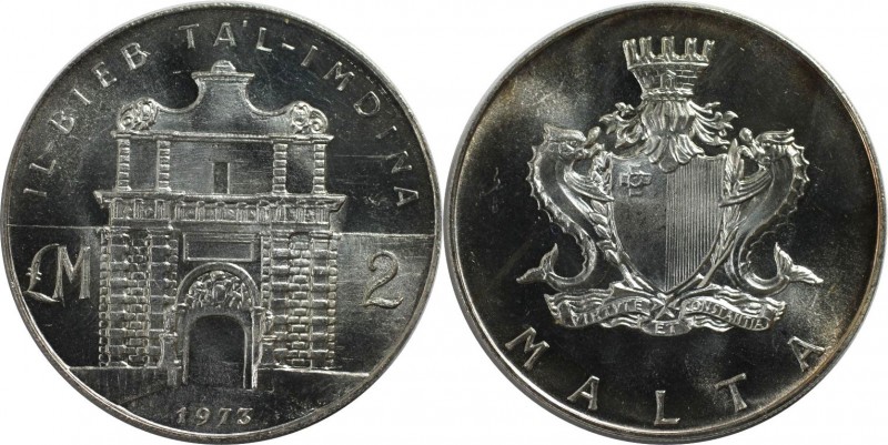 2 Pounds 1973 
Europäische Münzen und Medaillen, Malta. Tor des Tal-Imdina. 2 P...