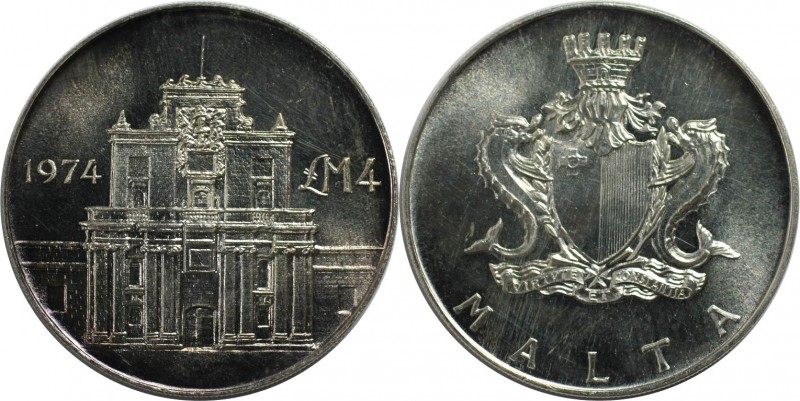 4 Pounds 1974 
Europäische Münzen und Medaillen, Malta. Cottonera Gate. 4 Pound...