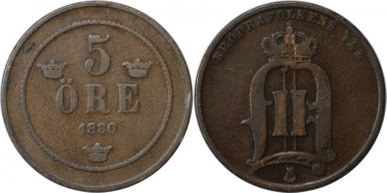 5 Öre 1880 
Europäische Münzen und Medaillen, Schweden / Sweden. Oskar II. (187...