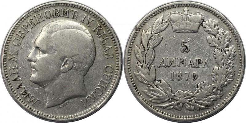 5 Dinara 1879 
Europäische Münzen und Medaillen, Serbien / Serbia. Milan Obreno...