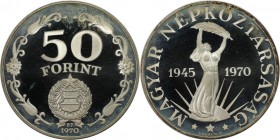 50 Forint 1970 
Europäische Münzen und Medaillen, Ungarn / Hungary. 25. Jahrestag der Befreiung. 50 Forint 1970, Silber. 0.33 OZ. KM 592. Polierte Pl...