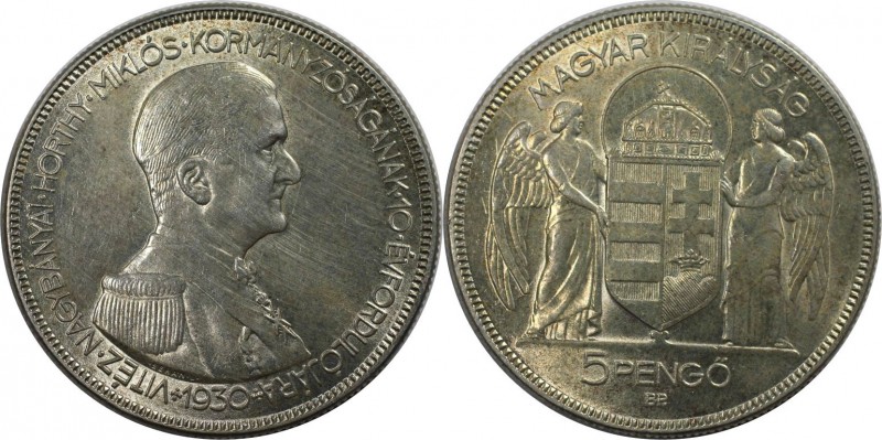 5 Pengö 1930 
Europäische Münzen und Medaillen, Ungarn / Hungary. Admiral Horth...