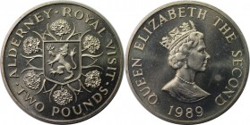 2 Pounds 1989 
Weltmünzen und Medaillen, Alderney. Königlicher Besuch. 2 Pounds 1989, Kupfer-Nickel. KM 1. Stempelglanz