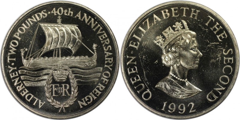 2 Pounds 1992 
Weltmünzen und Medaillen, Alderney. 40. Jahrestag der Herrschaft...