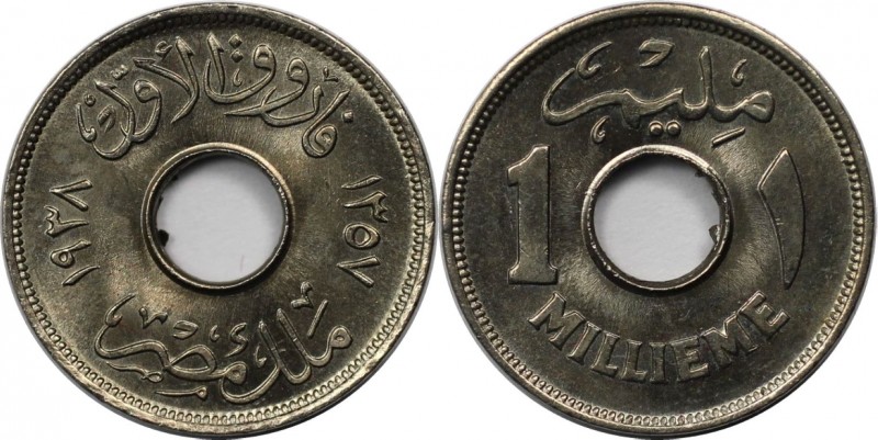 1 Millieme 1938 
Weltmünzen und Medaillen, Ägypten / Egypt. Farouk I. 1 Milliem...