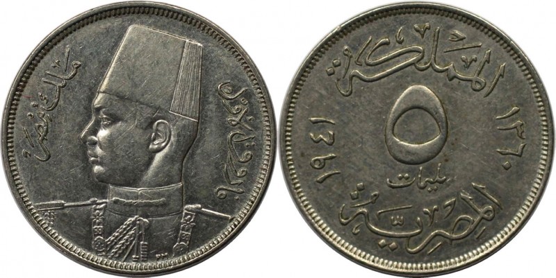 5 Milliemes 1941 
Weltmünzen und Medaillen, Ägypten / Egypt. Farouk I. 5 Millie...