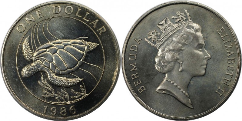 1 Dollar 1986 
Weltmünzen und Medaillen, Bermuda. 25 Jahre WWF - Suppen Schildk...