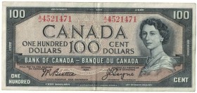 100 Dollars 1954 
Banknoten, Kanada / Canada. 100 Dollars 1954. Pick 72b. II