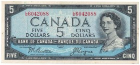 5 Dollars 1954 
Banknoten, Kanada / Canada. 5 Dollars 1954. Pick 77a. II