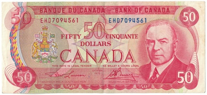 50 Dollars 1975 
Banknoten, Kanada / Canada. 50 Dollars 1975. Pick 90a. II