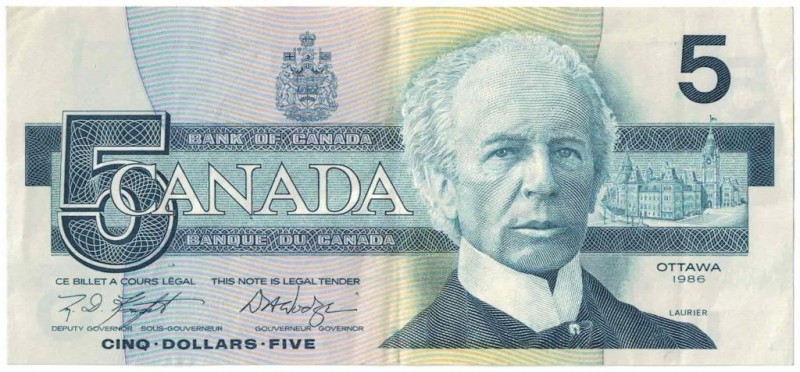 5 Dollars 1986 
Banknoten, Kanada / Canada. 5 Dollars 1986. Pick 95e. II