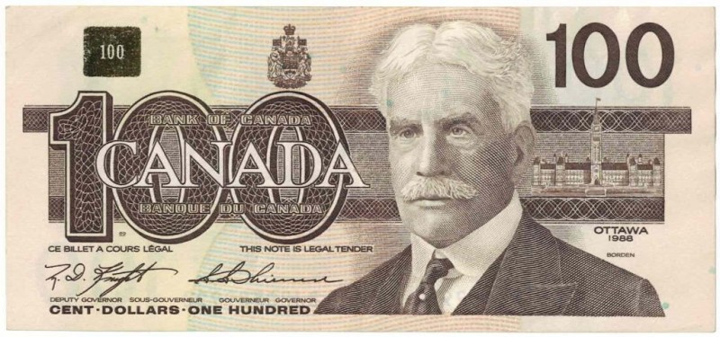 100 Dollars 1988 
Banknoten, Kanada / Canada. 100 Dollars 1988. Pick 99c. I