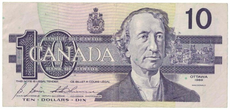 10 Dollars 1989 
Banknoten, Kanada / Canada. 10 Dollars 1989. Pick 96b. II