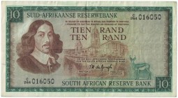 10 Rand 1967 
Banknoten, Südafrika / South Africa. 10 Rand ND (1967-1974). Erste Zeilen mit Bankname und Wert in Afrikaans. Pick 114b. II