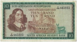 10 Rand 1975 
Banknoten, Südafrika / South Africa. 10 Rand 1975. Erste Zeilen mit Bankname und Wert in Afrikaans. Pick 114c. II