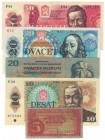 Lot von 5 Banknoten 1945 - 1988 
Banknoten, Tschechoslowakei / Czechoslovakia, Lots und Sammlungen. 5 Korun 1945. P.59. III, 20 Korun 1970. P.94. I, ...
