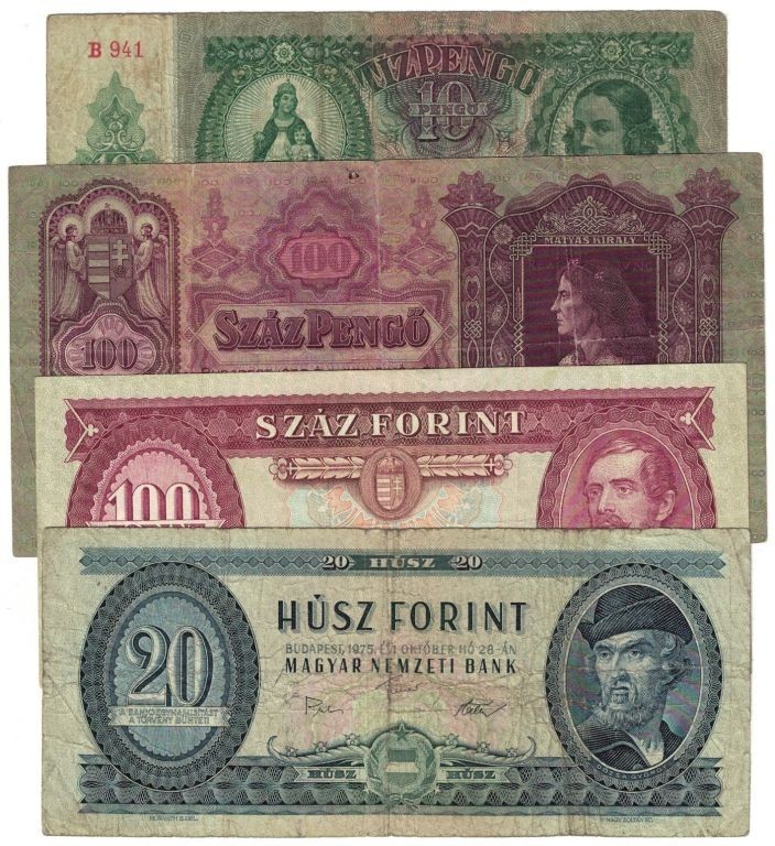 Lot von 4 Banknoten 1930-1992 
Banknoten, Ungarn / Hungary, Lots und Sammlungen...