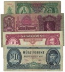 Lot von 4 Banknoten 1930-1992 
Banknoten, Ungarn / Hungary, Lots und Sammlungen. MAGYAR NEMZETI BANK. 10 Pengö 1936. P.100. II, 100 Pengö 1930. P.98....