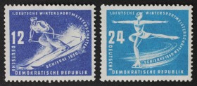 12 Pf, 24 Pf 1950 
Briefmarken / Postmarken, Deutschland / Germany. DDR. Wintersport Schierke 1950. 12 Pf, 24 Pf 1950. Mi.Nr.: 246, 247 **