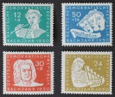 12+4, 24+6, 30+8, 50+16 Pf 1950 
Briefmarken / Postmarken, Deutschland / Germany. DDR. "200. Todestag von J. S. Bach" 12+4, 24+6, 30+8, 50+16 Pf 1950...