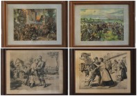 Lot von 7 stück 
Kunst und Antiquitäten / Art and antiques. Lot von 7 stück. 1. Weltkrieg. 6 Gravuren: Straßenkampf (Maße Gemälde: 49 x 37 cm. Maße m...