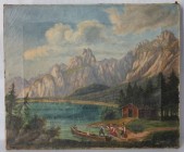 Ölgemälde 
Kunst und Antiquitäten / Art and antiques. Ölgemälde. Bayerische Schule. Motive: Landschaft. Spaziergang entlang des Flusses. Maße Gemälde...