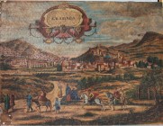 Gemäldekarte 
Kunst und Antiquitäten / Art and antiques. Groß Gemäldekarte "Granada". Oben Datum 1563 und Nummerierung von Gebäuden. Unten Stadtbild....