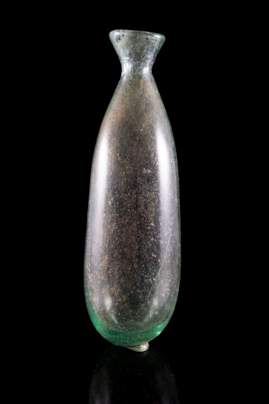 Roman Glass Unguentarium, c. 1st-2nd century AD (8,9cm). Tubular body, everted r...