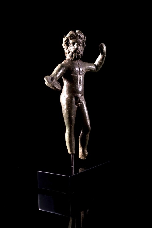 Roman Bronze Jupiter Statuette, c. 1st-3rd century AD (8cm). Jupiter standing na...