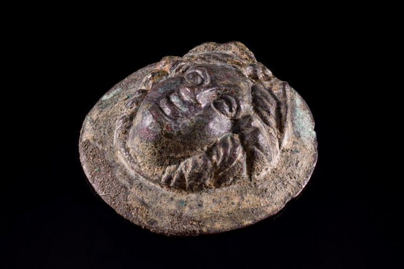 Roman Bronze Applique with Female Head, c. 1st-3rd century AD (4,5cm). Cast bron...
