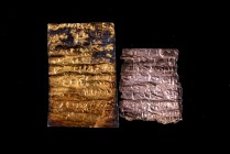 Roman, two Silvered and Gilt Military Diplomas, c. 2nd century AD (3.8-5.5cm). Inscriptions in 8 and 13 lines. Good preservation, one slightly chipped...