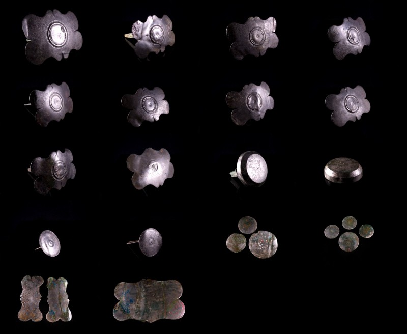 Roman Bronze Chariot Fittings, c. 3th-5th century AD, including 24 elements (edg...