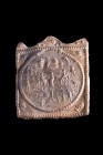 Danube Region, Lead Mysterious Rectangular Plaquette, c. 2nd - 4th century AD (7.5x8.3cm). Decorativ motif, in the form of rectangular aedicola, divid...