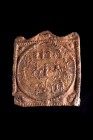 Danube Region, Lead Mysterious Rectangular Plaquette, c. 3rd-4th century AD (7.3x8.4cm). Decorativ motif, in the form of rectangular aedicola, divided...