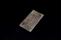 Byzantine Bronze Plate with silvered cross pattern decoration, c. 6th-8th century AD (5x2.5cm). Green patina.