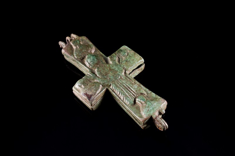 Byzantine Bronze Enkolpion (Reliquary Cross), c. 10th-12th century AD (7.5m). Ch...